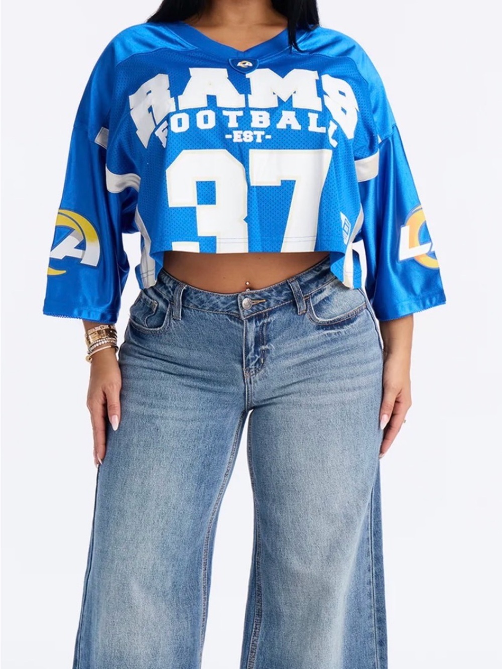 NWT - Rams Blue Cropped Football Top